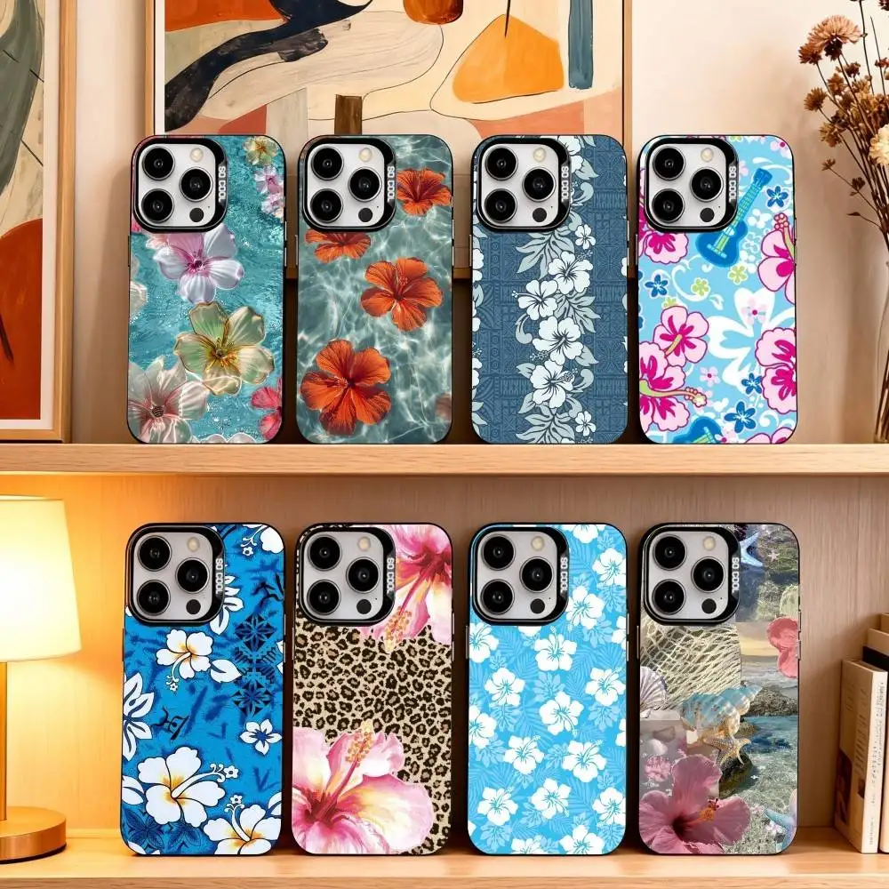 

Hawaiian Hibiscus Flower Phone Case For iPhone17,16,15,14,13,12,11 Plus,Pro Max Black Candy silver phone case