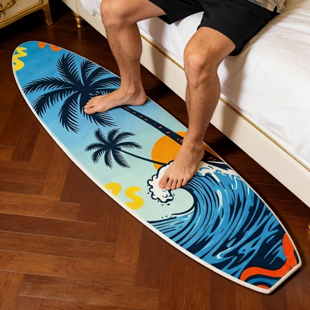 VIKAMA American Surfboard-Inspired Printed Runner Rug Non-Slip And Dirt-Resistant, Carpet For Bedroom And Living Room Home Decor