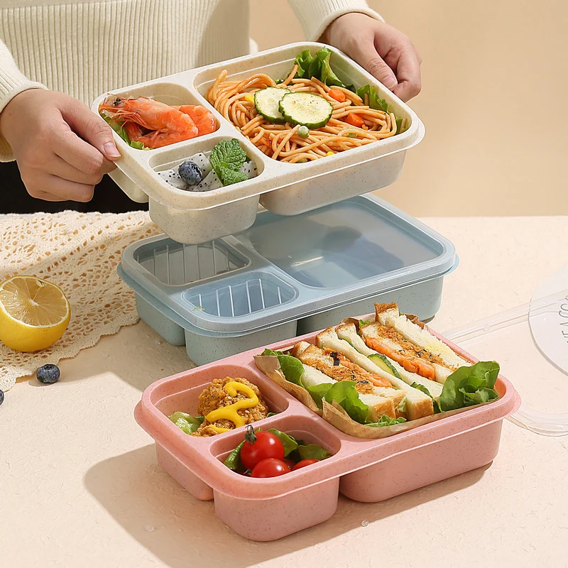 Fiambrera japonesa, cajas Bento de plástico portátiles de gran capacidad para exteriores con compartimentos