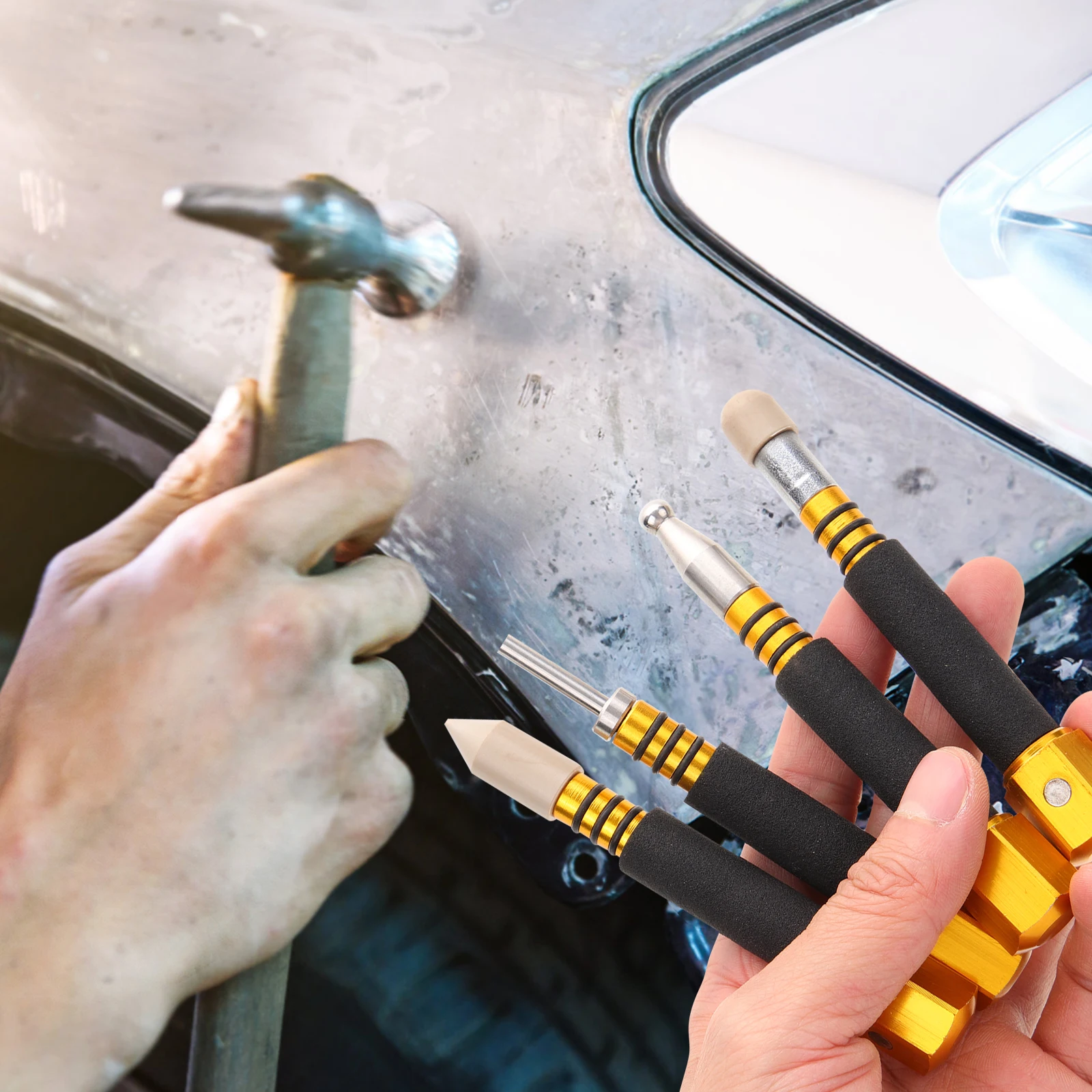 

4pcs Tools Set Tap Kit Paintless Down Pen DIY Dent Removal Kit Aluminum Hail Damage Fix Tool Automotive