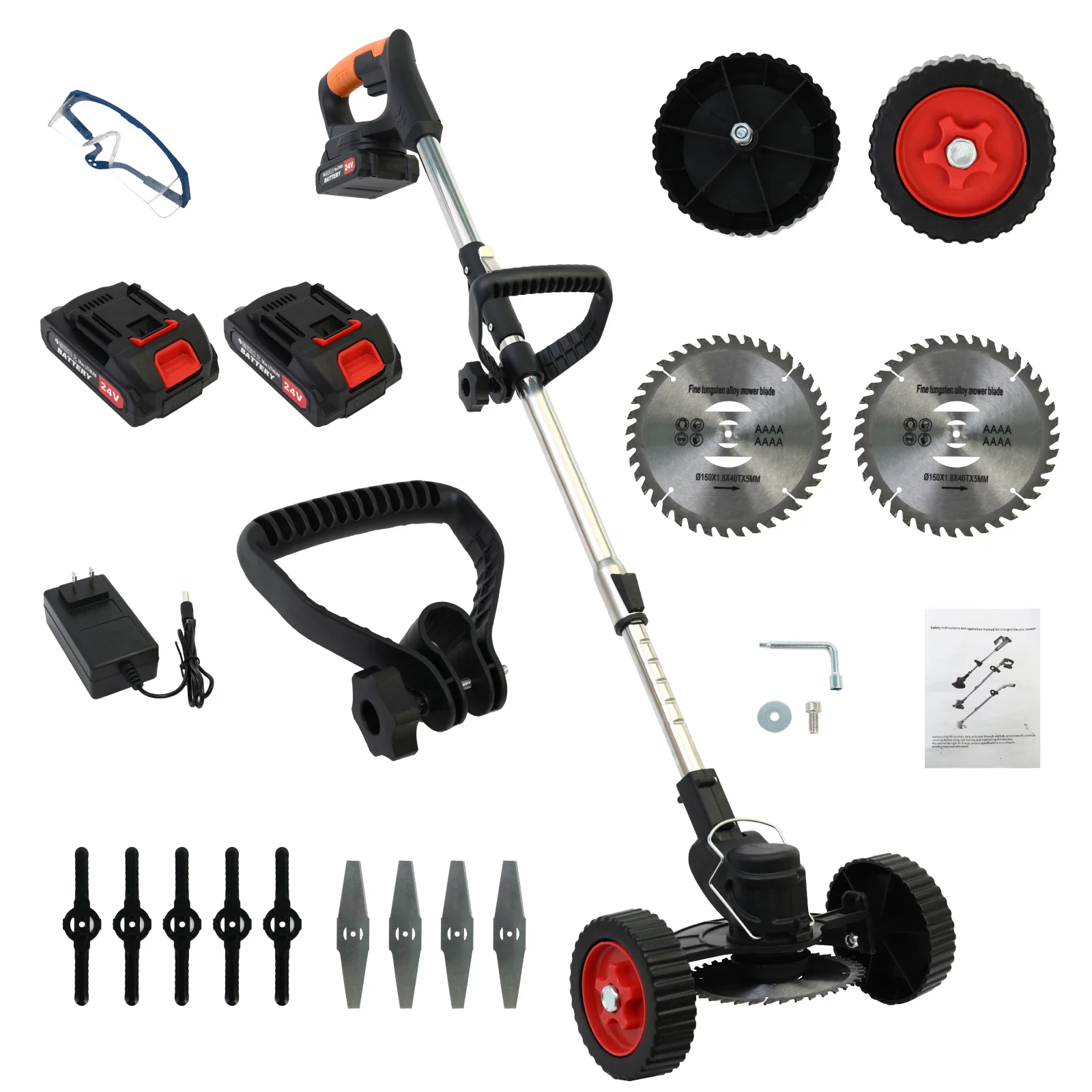 Electric Lawn Mower Cordless Grass Trimmer 21V Brushless 18000RPM 2x5C 2000mah Battery Bottom Wheel for Lawn Yard Garden Tool