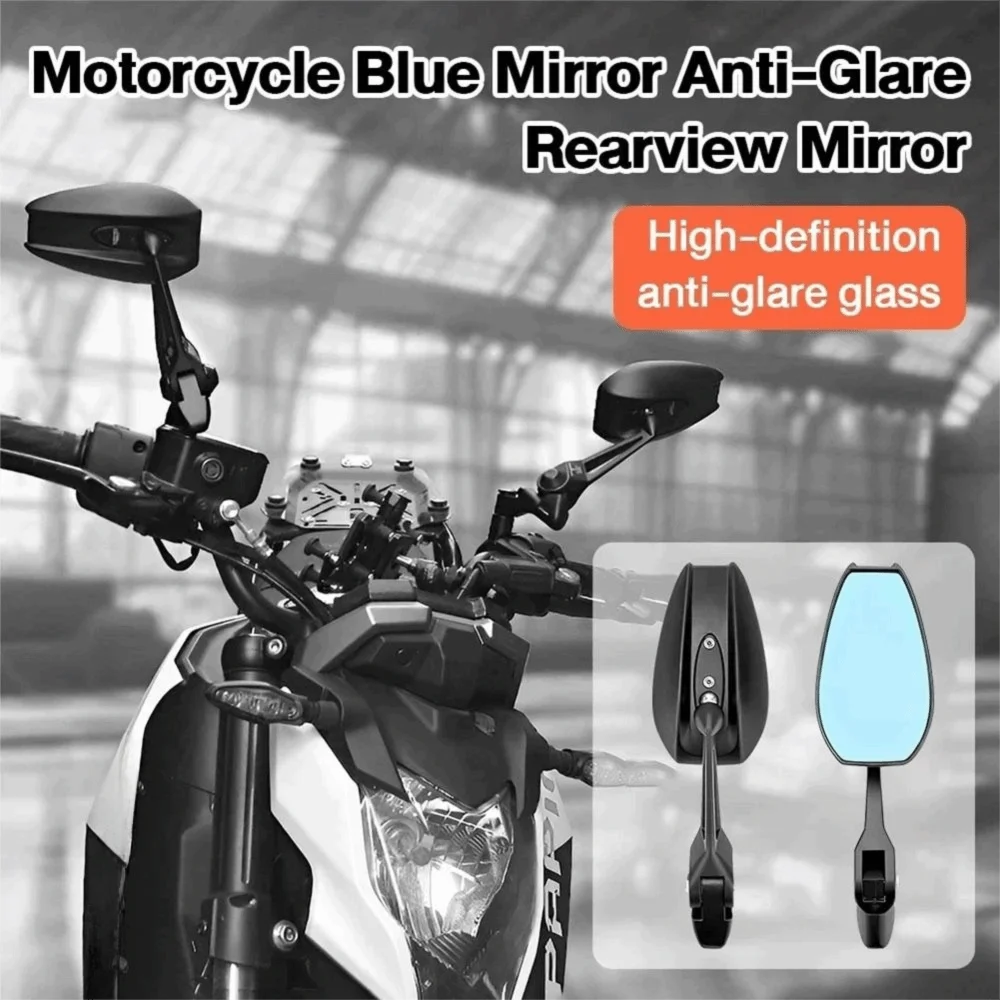 

1 Pair Aluminum Alloy Motorcycle Rear View Mirror Blue Glass Angle Adjustable Motorcycle Side Mirror High Definition