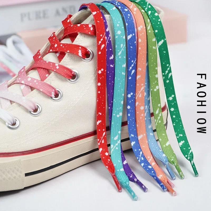 1 Pair Flat Shoe Laces Colorful Gradient Shoelaces Splash Ink Printing for Women Men Sports Casual Basketball Canvas Shoes Lace