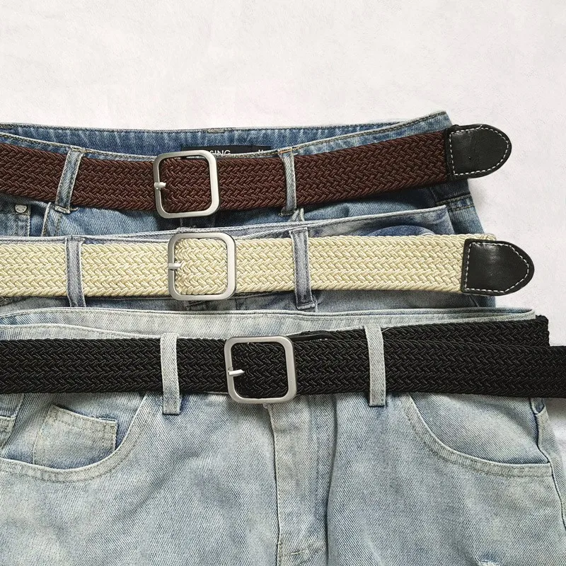 Weaving waist belt, female ins style, student elastic elastic waistband, trendy fashion, versatile men's canvas military trainin