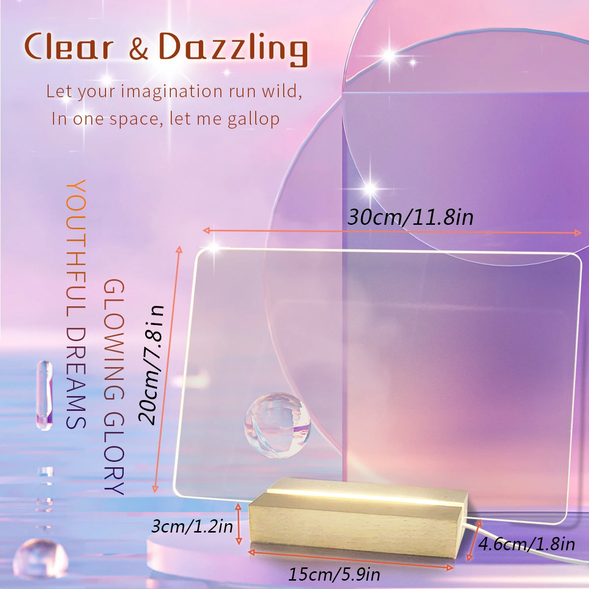 New Arrival Acrylic Memo Message Fluorescen Board Creative Daily Reminder Planner Board With Beech Wood Stand Holder LED Lamp