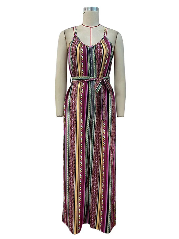 Negendelige Jumpsuit Bedrukte Streepband Met Wijde Pijpen 2023 Zomer Europa En Amerika Sexy Retro Bohemian Losse Casual Dameskleding