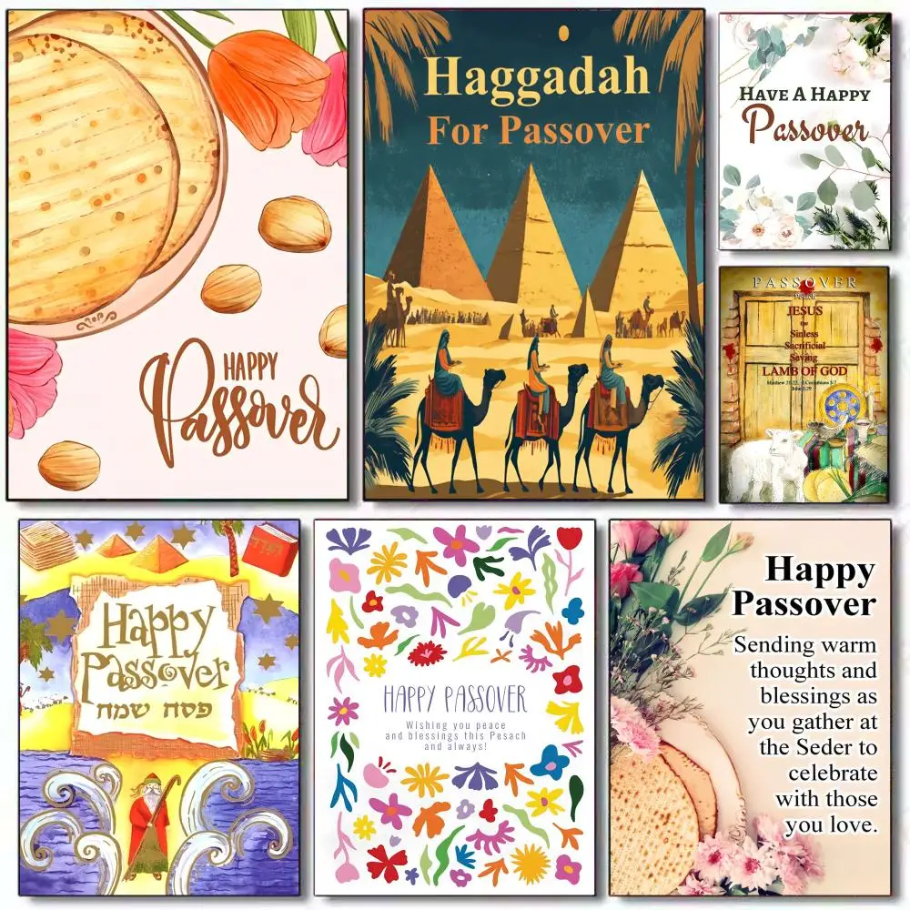 

Happy Passover Poster HD Art Mural Wallart Waterproof Vintage Print Decor for Home Decoration DIY Durable