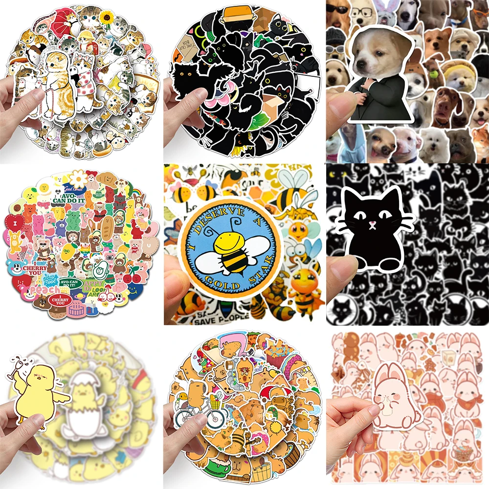 10/30/50PCS Cute Cat Rabbit Bee Dog Chicken Capybara Stickers Cartoon Creative iPad Phone Desk Chair Laptop Decoration Wholesale