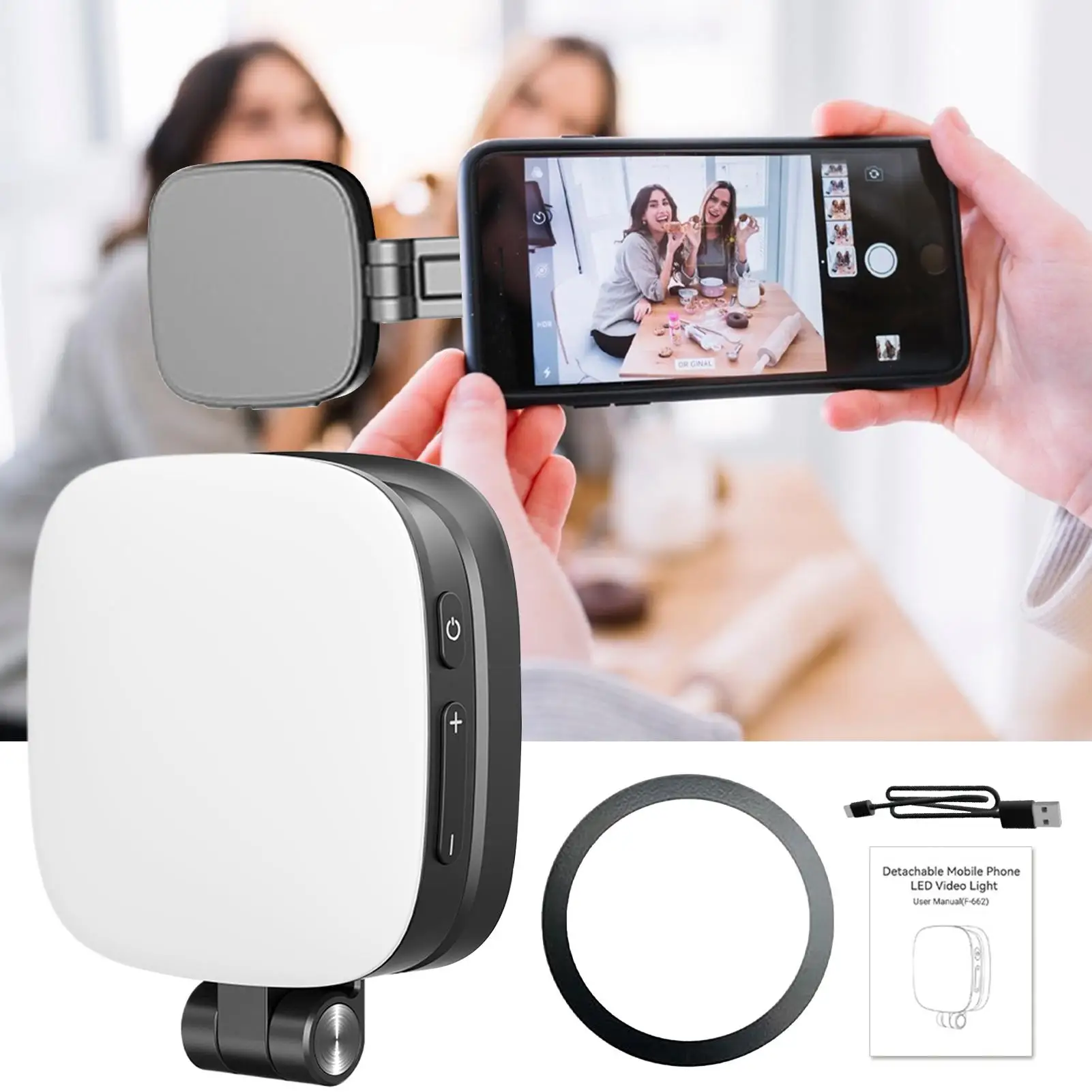 Magnetic Phone Selfie Light 5 Level Brightness Folding LED Light With Makeup Mirror For Vlog Recording Live Streaming