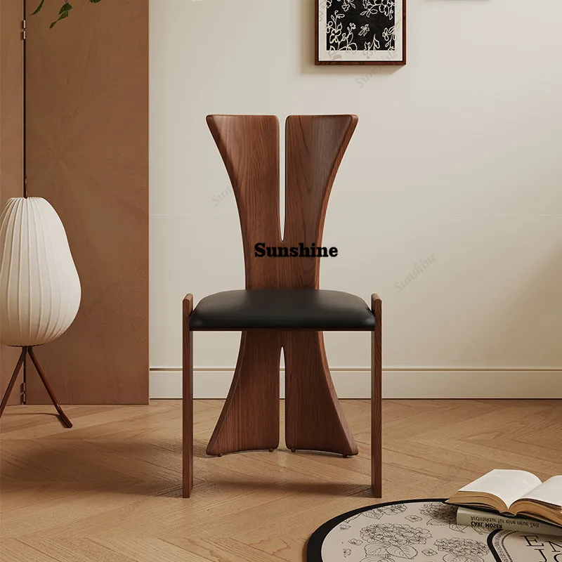 Solid wood, French retro dining chair home design, study backrest, restaurant cafe