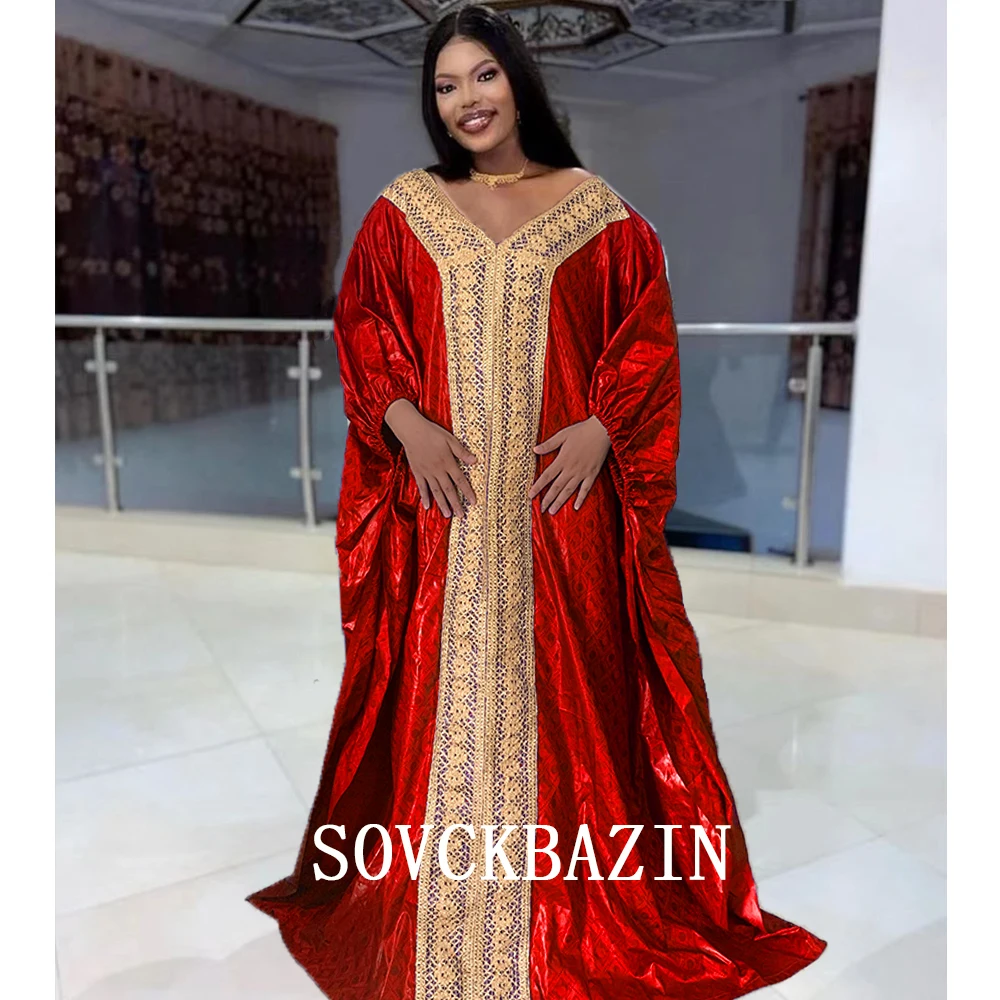 Newest 2024 Design Basin Tissu African Dresses For Women Riche Bazin Original Robe Nigeria Traditional Brocade Embroiderey Dress