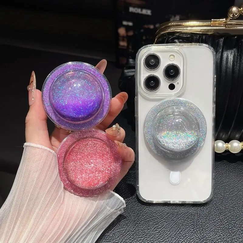 

Magnetic Magsafe Iphone Holder Starry Sky Colorful Phone Airbag Holders Quicksand Liquid Flash Round Airbag Suitable For Iphone