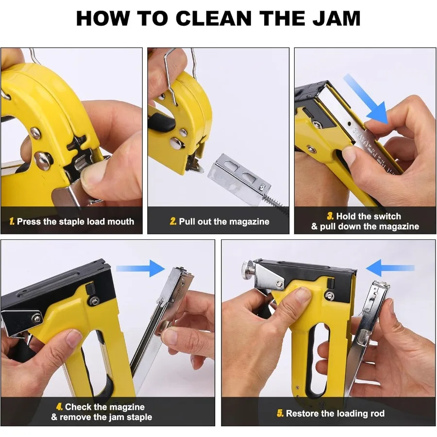 3in1 الثقيلة التيلة بندقية عدة مطلي بالكروم الصلب المفروشات دباسة مع 600 ستابلز QuickJam واضح قابل للتعديل قوة القيادة و Ra