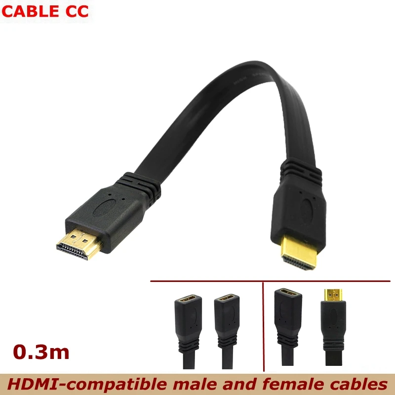 0.3M For Computer Monitors Gold-plated HDMI-Compatible With Flat Male Female Extended HD Cable, Version 1.4 Supports 3D 1080p