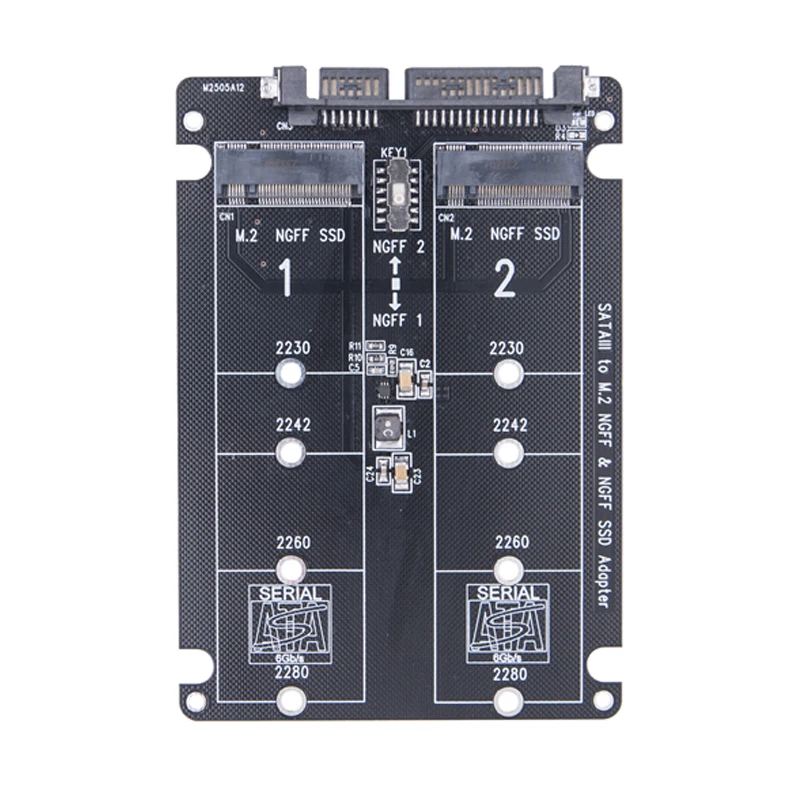 NGFF ganda ke adaptor SATA 2 Port M.2 SATA SSD B kunci ke SATA3.0 6Gbps papan Riser untuk 2230 2242 2260 2280 M2 SSD untuk PC