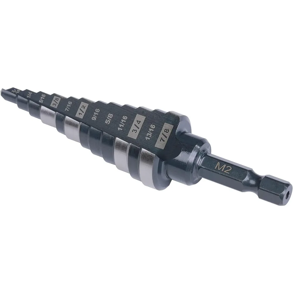 Набор ступенчатых сверл из высокоскоростной стали (HSS) от 3/16 до 7/8 дюймов для металлических и алюминиевых материалов