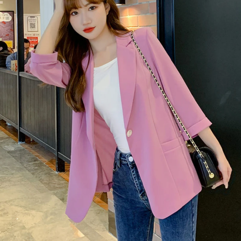 Women Blazer Summer Thin Chiffon Formal Suits Jacket Classic Office Loose Elegant Coat Korean Casual Work Wear New In Outerwears