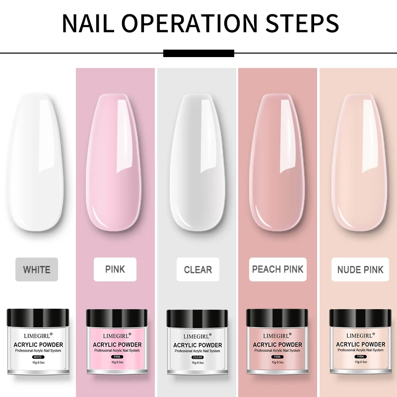 LIMEGIRLアクリルネイルスターターキット、プロ用ネイルフラワー、モノマー液、クリアピンクホワイトパウダーセット付き、ネイルアートDIY用