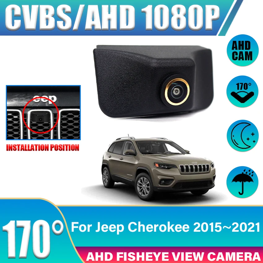 Golden lens Car Front View Parking Night Vision Positive Waterproof Logo Camera For Jeep Cherokee 2015 2016 2017 2018 2019 2021