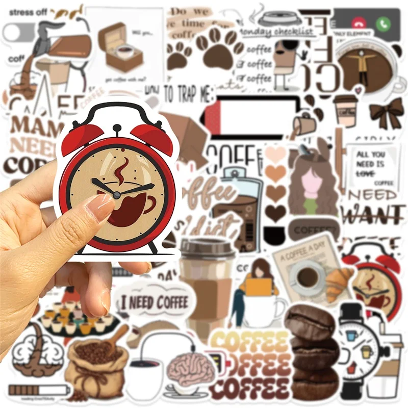 10/30/50PCS Cartoon Coffee Colored PVC Sticky Sticker Aesthetic DIY Decoration Scrapbooking Phone Hand Accounting Supplies view 4