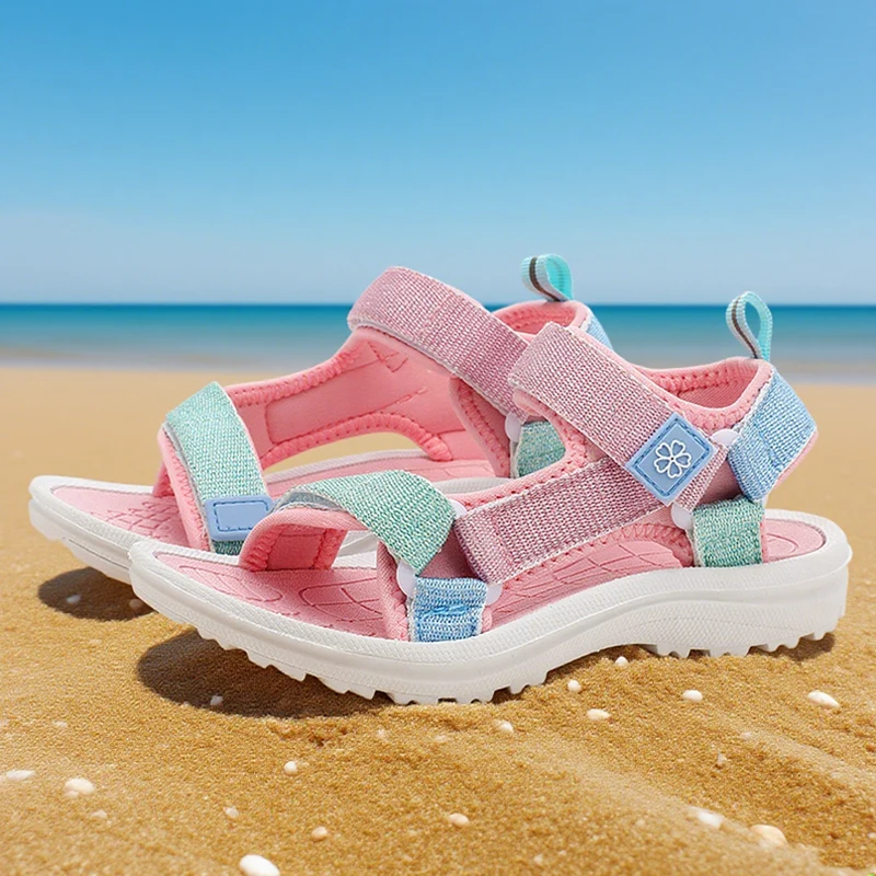 Pink Princess Kids Sandals for Girls Age 6-15 Breathable Summer Beach Shoe Non-Slip Sole Casual Comfort Children Walking Sandals