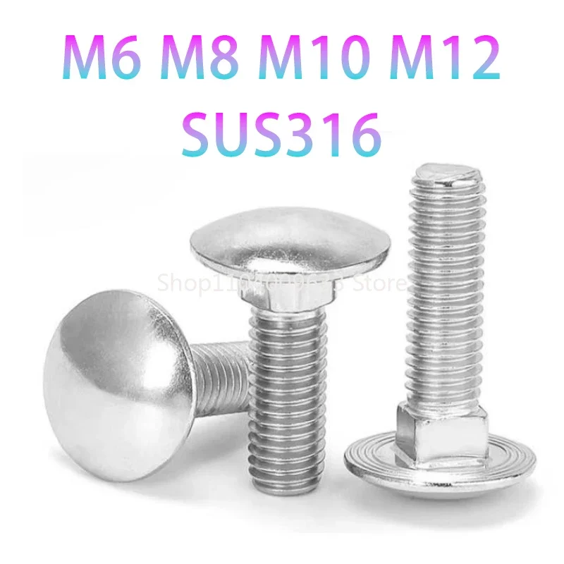 1-5pcs  M6 M8 M10 M12 316 A4 Stainless Steel Truss Round Head Square Neck Carriage Screw Coach Bolt Carriage Bolts GB12 DIN603
