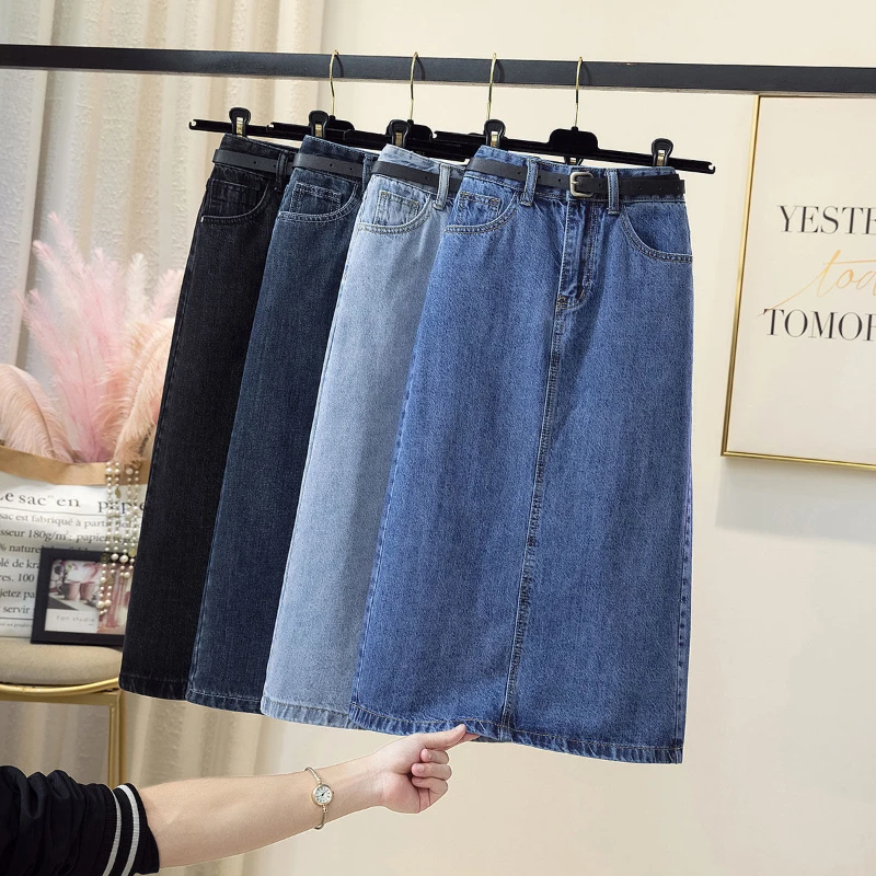 Women High Waist Denim Skirts 2022 Summer New Fashion Casual Jeans Skirt Office Lady Knee-length Hip Split Skirts  5XL