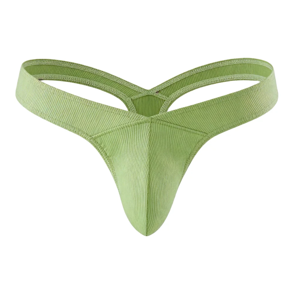 Men's Low Rise Ribbed Cotton Thong Briefs Cross Back Design Breathable U-convex Pouch Comfortable T-back Panties Lingerie