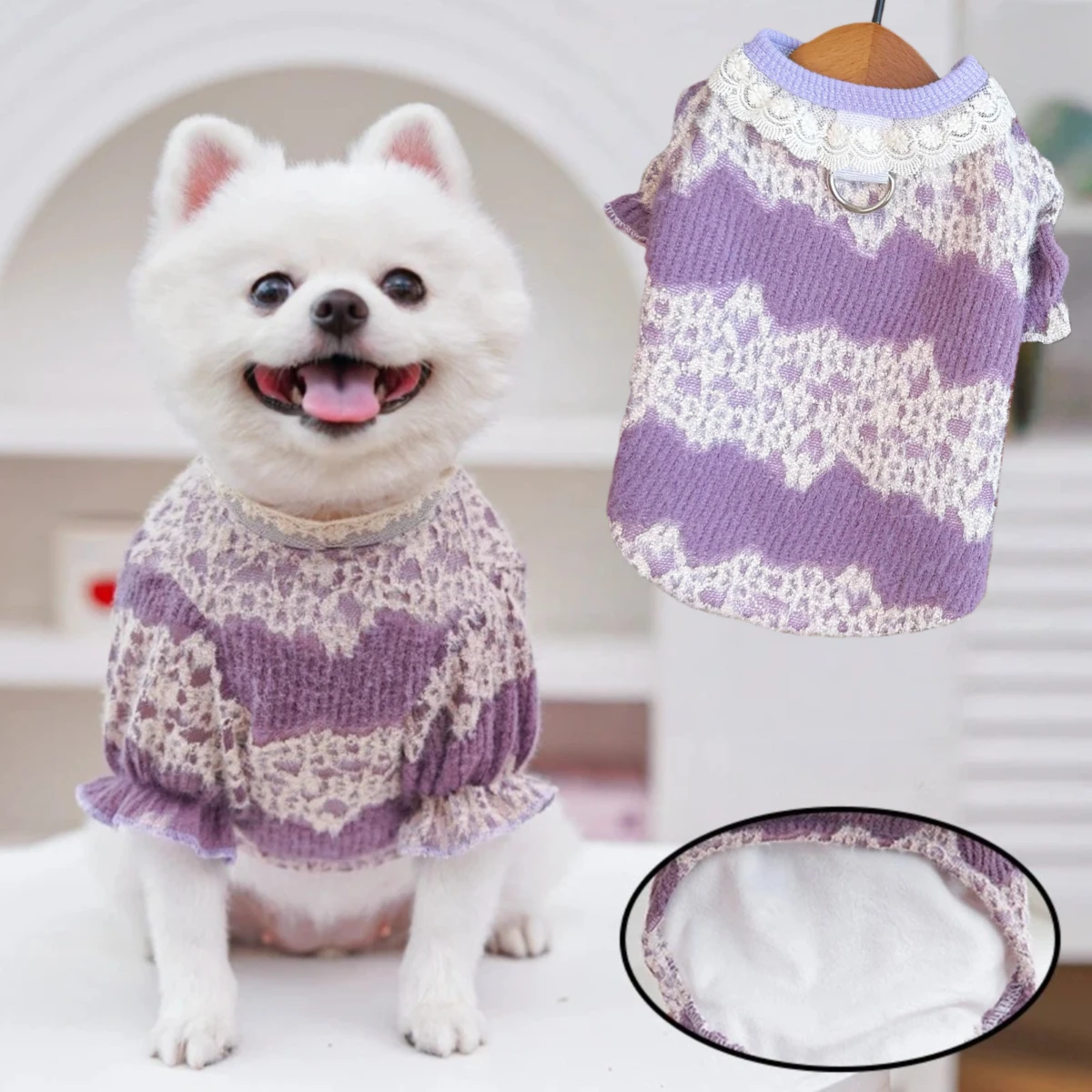 Ropa para perros estilo cortesano Otoño Invierno abrigo de encaje cálido de lana para perros pequeños y medianos cachorros gato suave Hoddie disfraz de mascota de moda