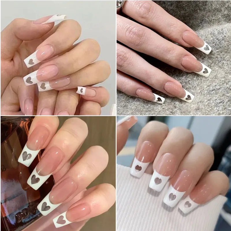 Full Cover Seamless Heart Hollow Extension False Nail Tips Long Shape Korean 504Pcs Press on Nail Tips UV Gel Manicure Tool