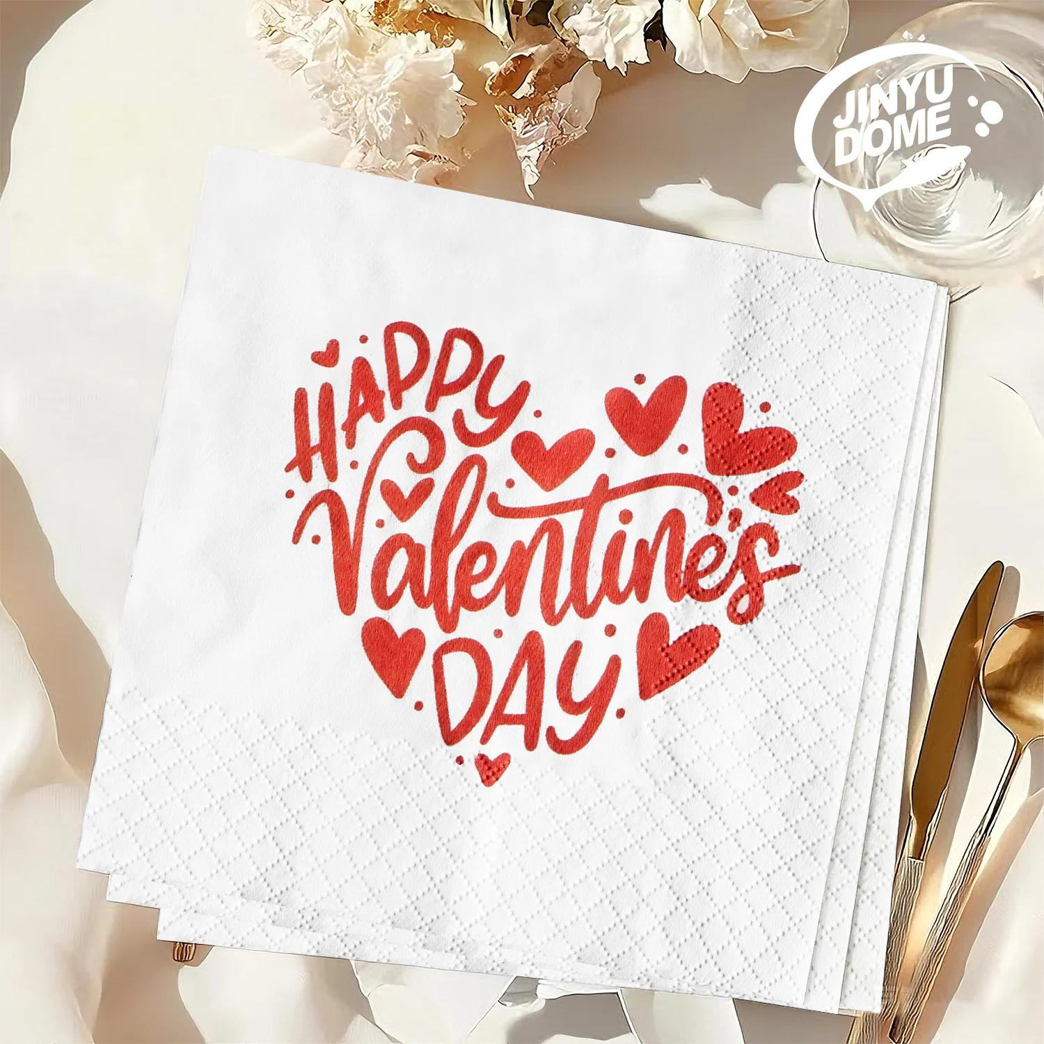 JINYUDOME Einweg-Valentinstagservietten, 9,2 x 9,2 Zoll, Cocktail-Gast-Dinner-Servietten für Mottoparty-Tischdekoration