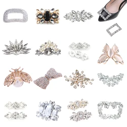 Rhinestone Shoe Clip Silk Flower Shoe Decorations Shiny Decorative Clips Charm Buckle Wedding Brooch Bride Shoe Accessories