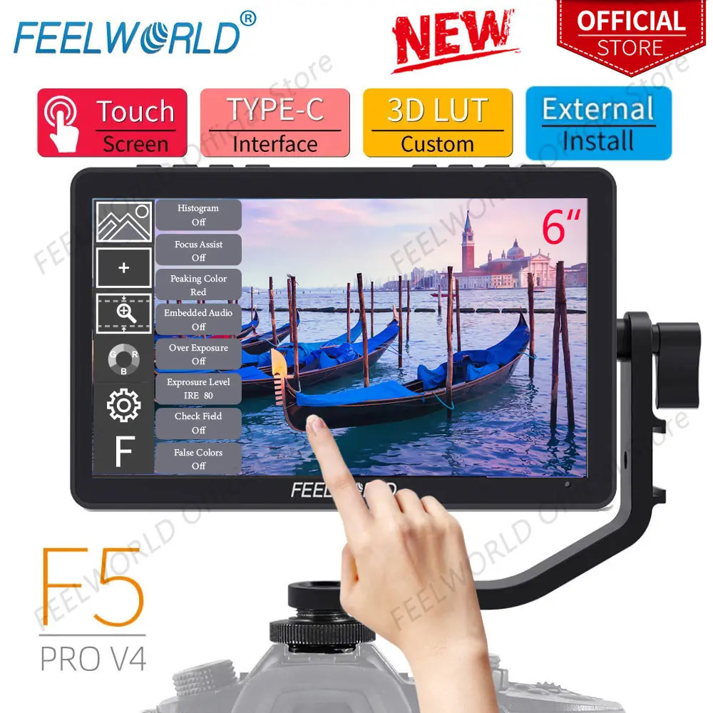 FEELWORLD F5 Pro V4 6 Inch Touch Screen DSLR Camera Field Monitor HD1920x1080 4K HDMI Input Output 5V Type-c Input Tilt Arm