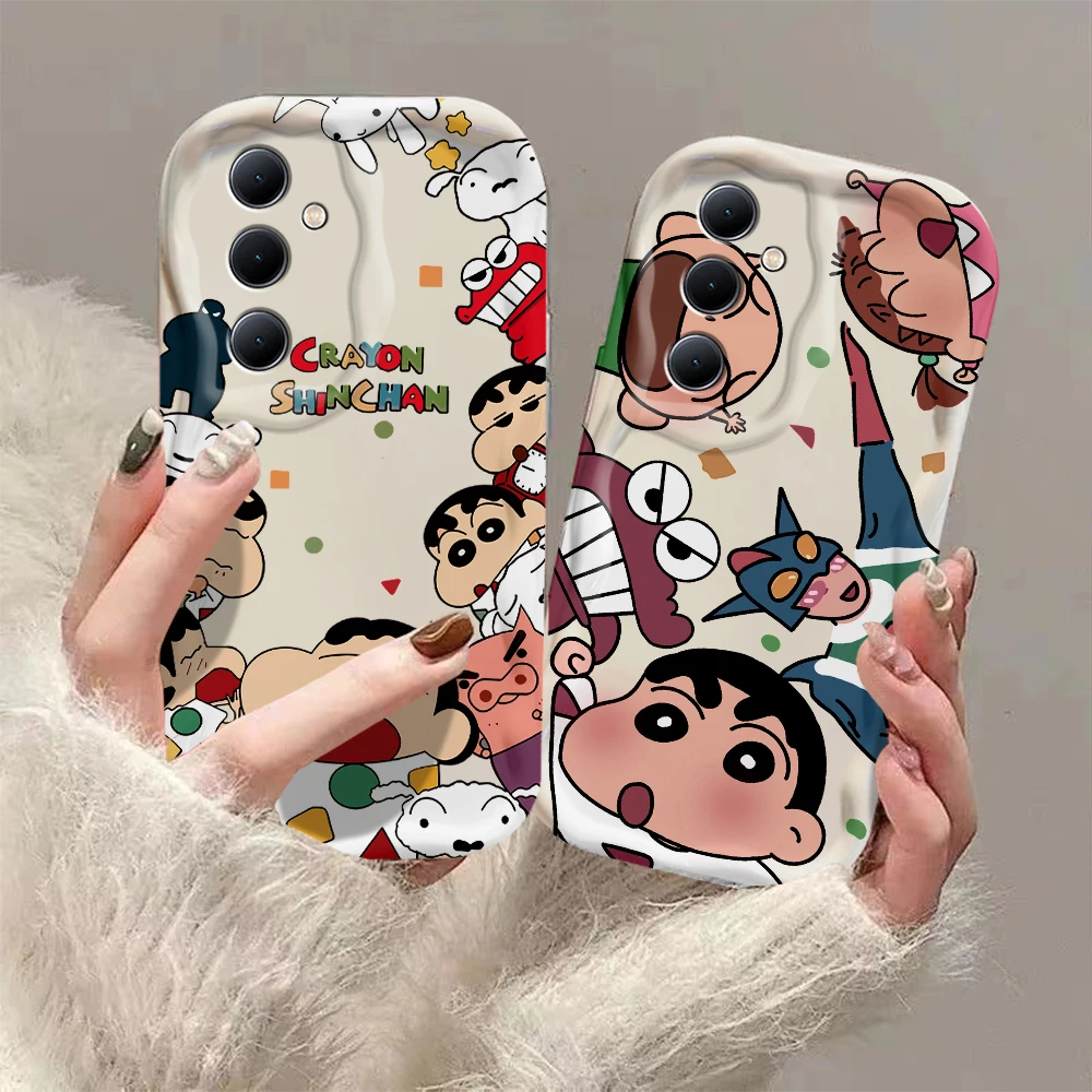 Funn Anime 3D Wave Phone Case For Samsung Galaxy S24 S23 S22 S21 S20 FE Plus Ultra 4G 5G Soft Silicone Cover Crayons Shins-chans