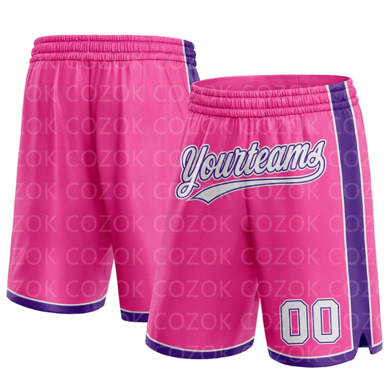 Custom Pink Authentic Basketball Shorts 3D Printed Men Shorts Name Mumber Quick Drying Beach Shorts