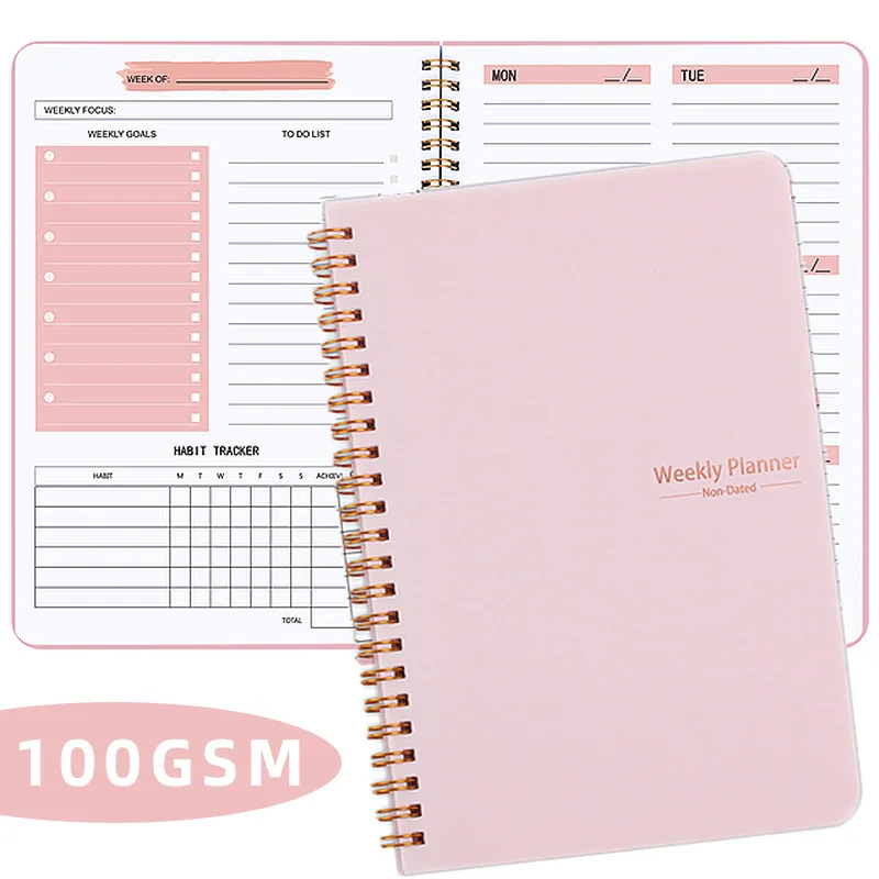 notebook e agenda planner planejador semanal goal habit horarios cadernos e revistas ingleses papelaria escolar escritorio a5 01