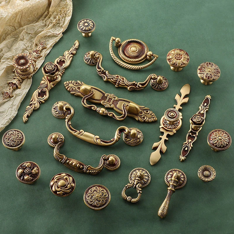 European Solid Brass Cabinet Knobs and Handles Beautiful and Luxurious Handles for Furniture Dresser Wardrobe Drawer Knobs