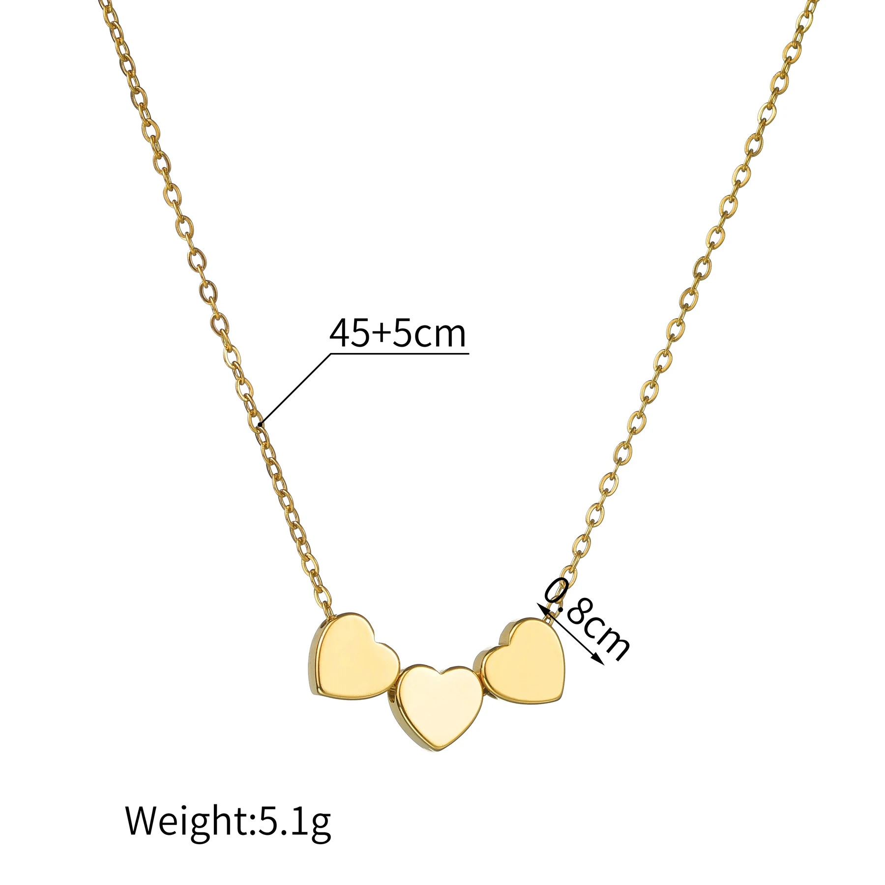 Kissmoon Minimalist Dainty Hearts Pendant Necklace for Women Stainless Steel Gold Color Heart-Shaped Clavicle Chain Jewelry Gift