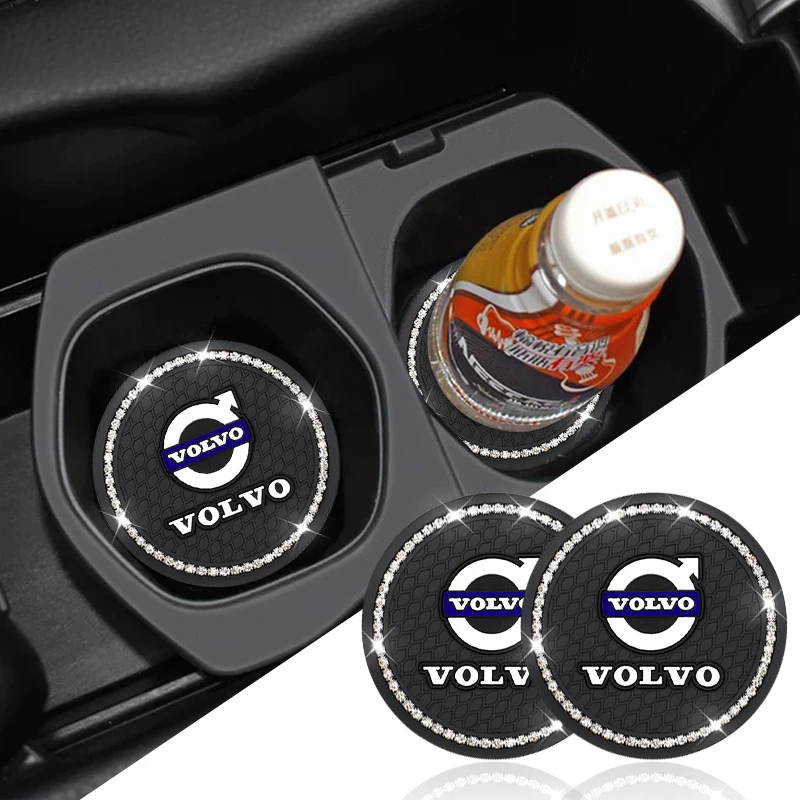 

1/2pcs Non-slip Car Diamond Water Cup Pad Rhinestone Silicon Mat For Volvo T6 V90 V60 V40 XC90 S60 C30 XC60 V50 V70 S90 XC40 S80