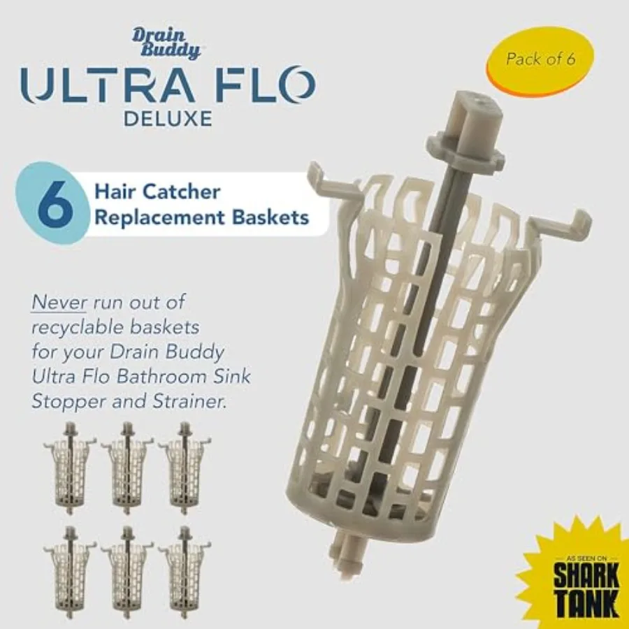Ultra Flo - 6 Pack 2 in 1 Bathroom Sink Replacement Basket Drain Hair Catcher with Stopper Strainer and - No Installation Clog