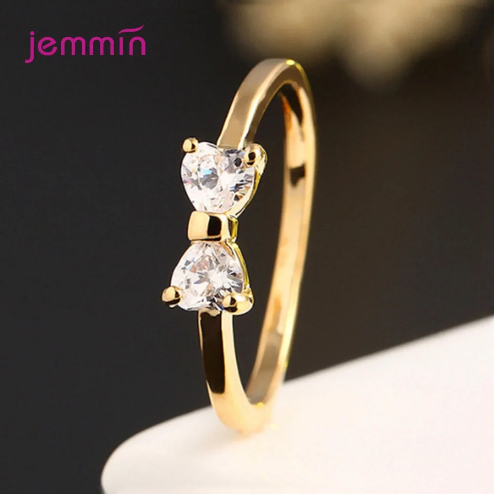 New Statement Brand Women White Gold Color Bowtie Rings Jewelry Cubic Zirconia Wedding Band Ring Bague Femme Bijoux