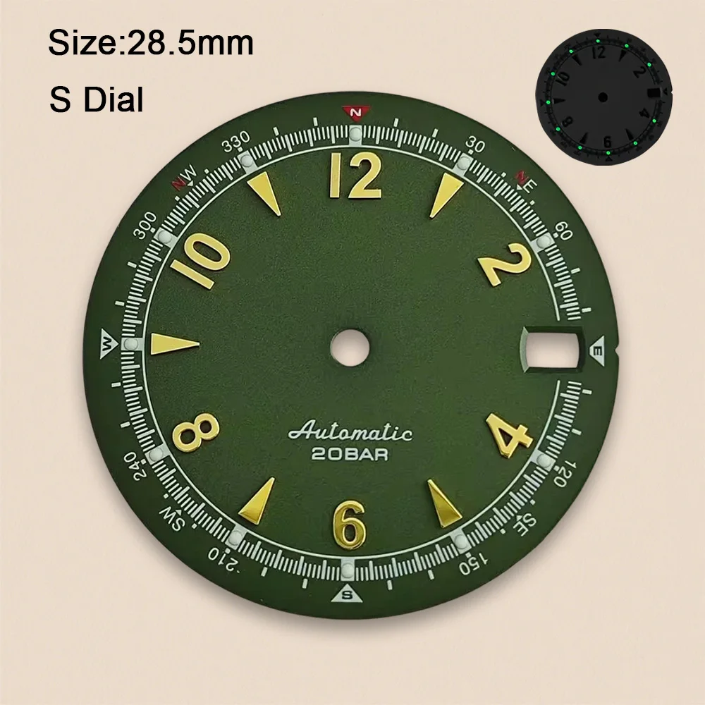 Nh35 Dial S Logo 28.5mm Retro Watch Dial Green Luminous For NH35 NH36 Movements High Quality Watch Accessories Repair Tool view 2
