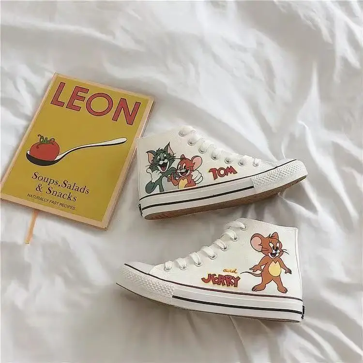 real pictures Tom and Jerry cat and mouse man's plus white 2025 new Canvas shoes Casual drop shipping black women's skate shoes