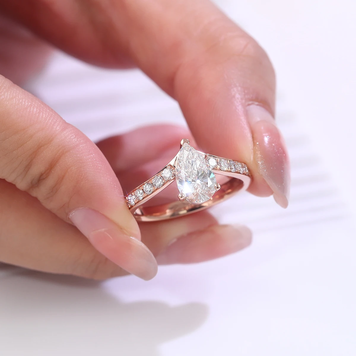 Pierścionki z wodnymi kroplami z Provence, złoto próby 9K 10K 14K, diamenty laboratoryjne 2ct IGI, półobwódek, pierścionek ślubny, biżuteria dla kobiet, prezenty świąteczne