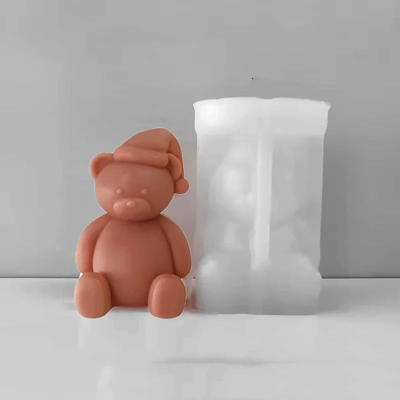 Weihnachten Hut Bär Silikon Kerze Form DIY Cartoon Bär Aromatherapie Kerze Gips Seife Harz Zement Form Weihnachten Geschenk