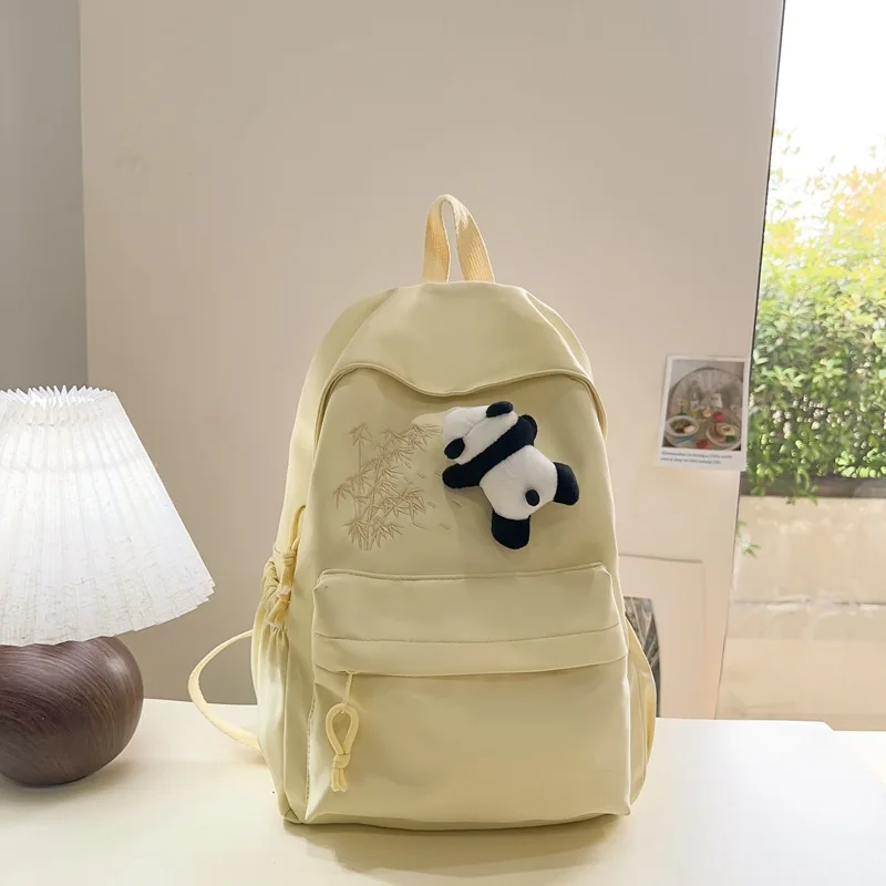 

Panda Bamboo Leaf Embroidery Backpack for Female College Students, Chinese Style, Simple and Lightweight, Versatile Fresh Backpa