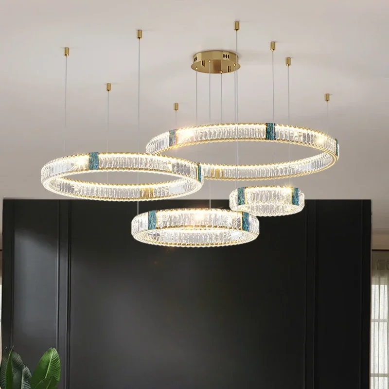 

Nordic RC Dimmable Pendant Lights Minimalist Single Multi Circle Ring Modern Dining Crystal Lights Luxury Lighting Chandelier