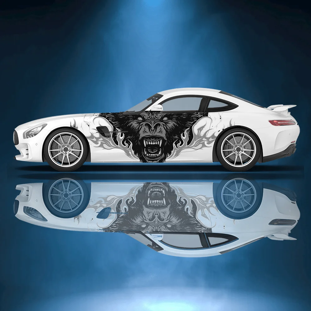 

Red flame gorilla car sticker, full body decal decoration, scratch protection, waterproof car sticker car vinyl wraps