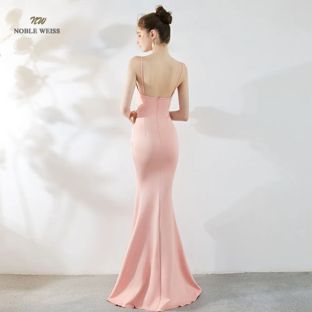 Sexy Prom Dress Satin Bare Back Split Simple Long Crystal V-neck Mermaid Party/Prom Dresses Customized