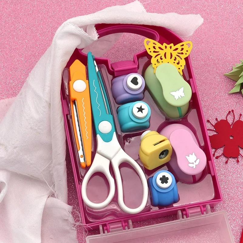 

1set Card Embossing Device Lace Scissors Set Star Punch Large Manual Printing Punching Machine for Kids DIY Craft Tools